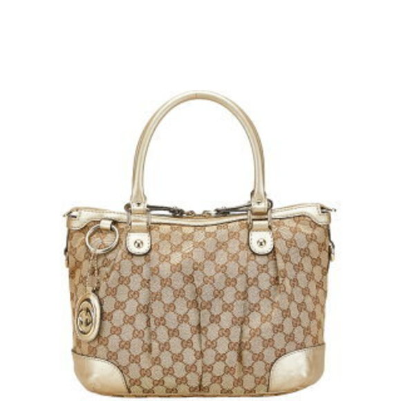Gucci GG Canvas Sukey Tote Bag Beige Leather - Picture 1 of 8